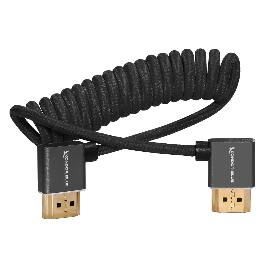 Cable Full HDMI en ángulo para monitores trenzado y enrollado negro - Imagen 3
