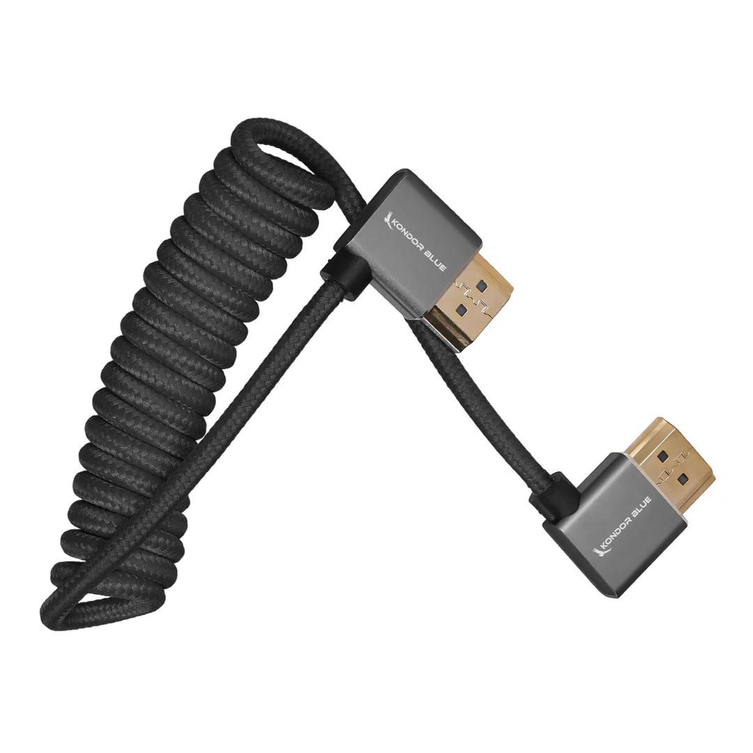Cable Full HDMI en ángulo para monitores trenzado y enrollado negro